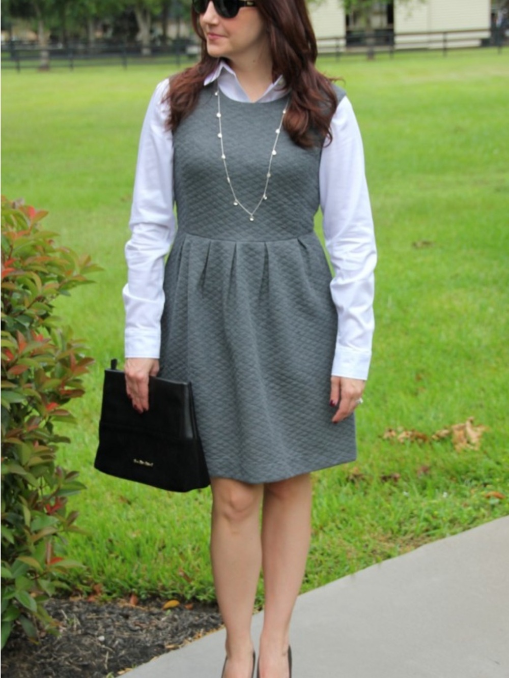 LOFT Grey Quilted Strapless Dress